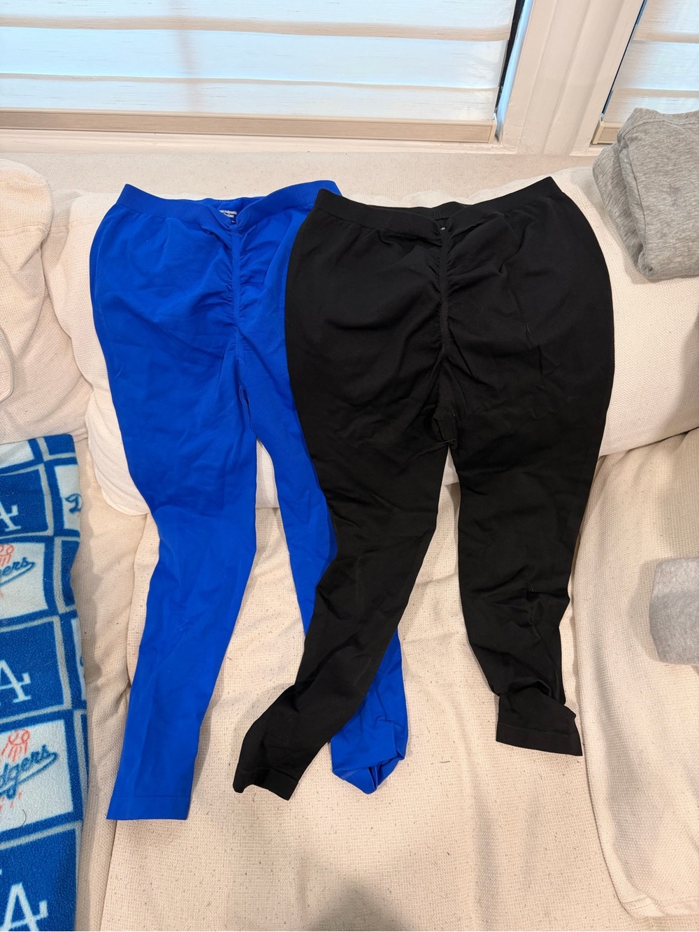Blue and Black Ruched Medium Leggings Duo